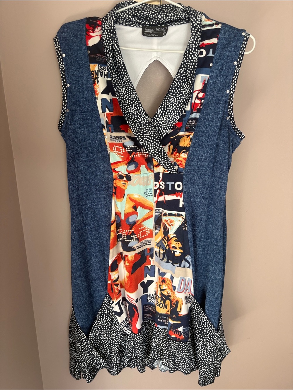 Tango Mango Blue Mixed-Print V-Neck Tunic Dress